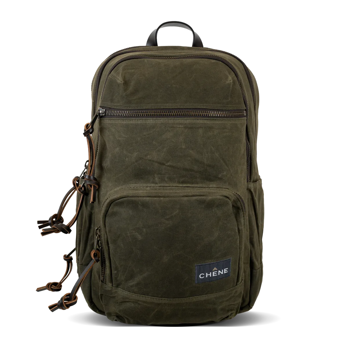 Chêne Gear waxed canvas backpack in olive.