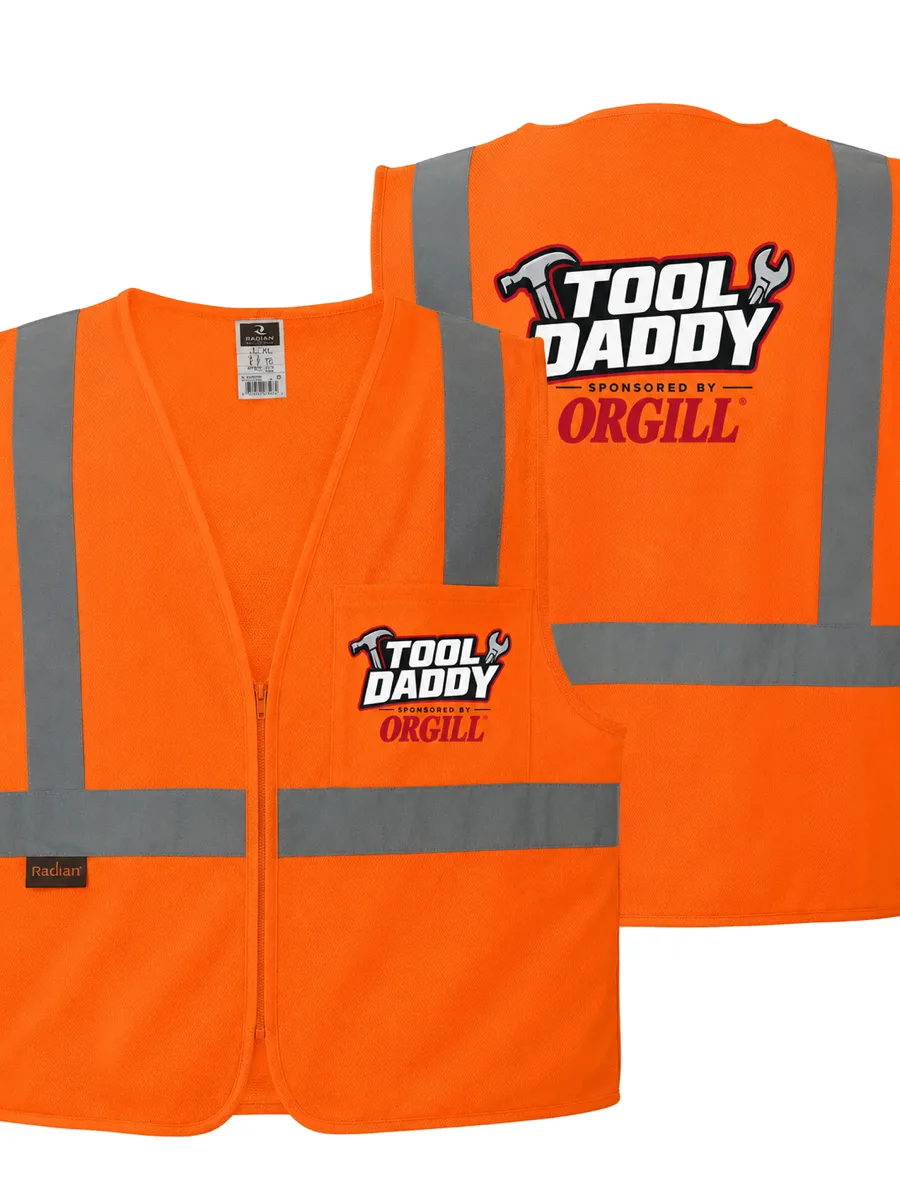 Orange Tool Daddy safety vest, front and back, with the Orgill mark.